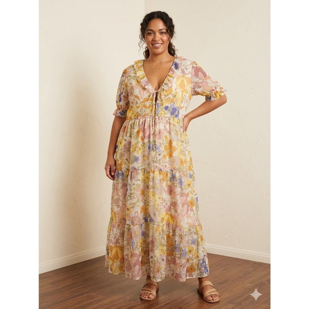 Neon rose floral maxi dress size 22